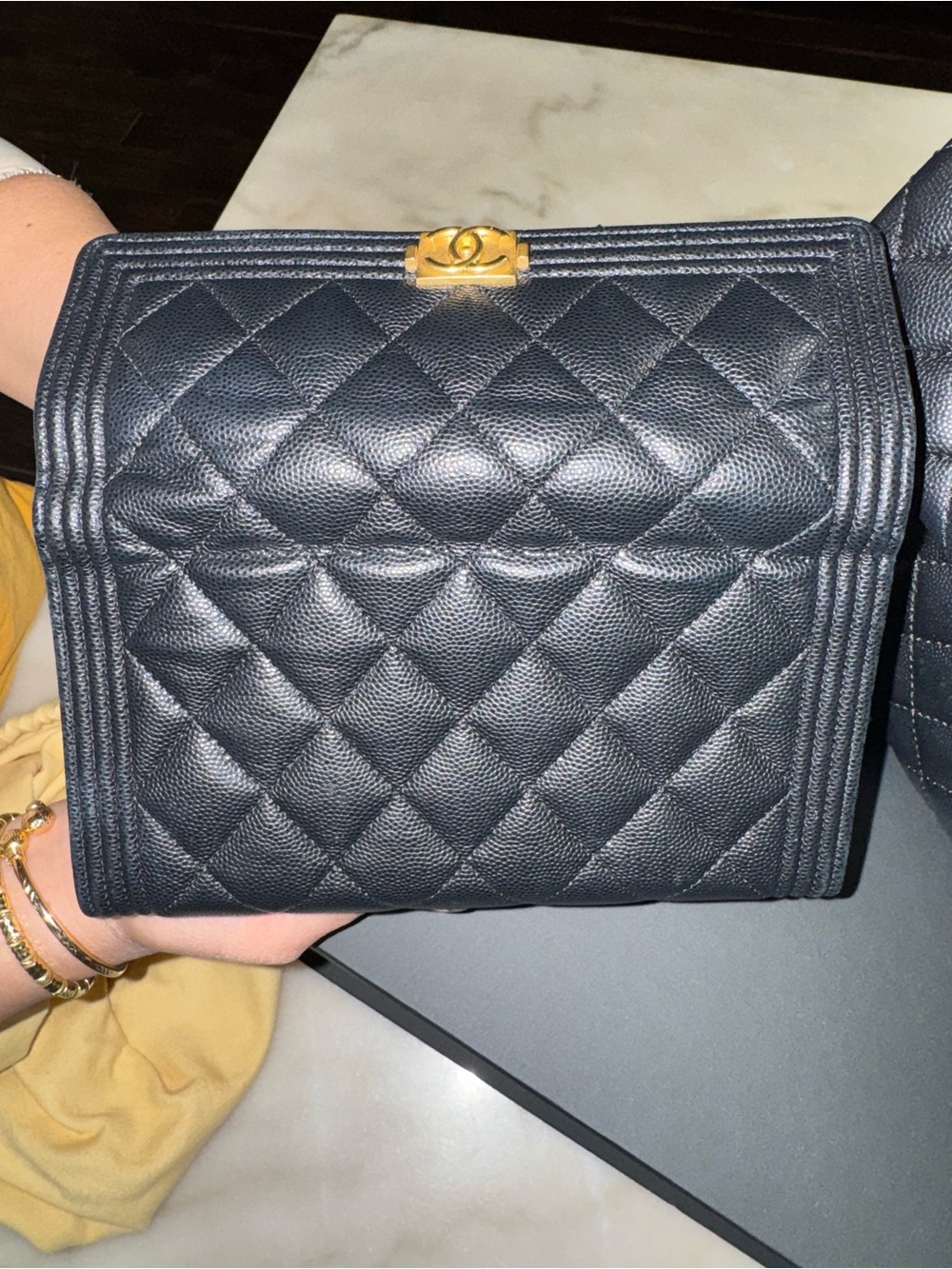 CHANEL Black Quilted Caviar Leather wallet